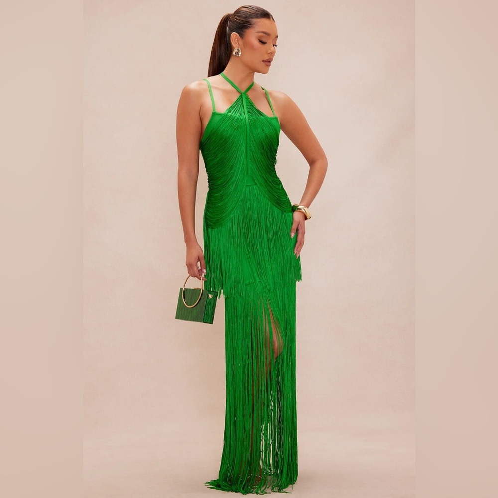 Julie Fringe Bandage Maxi Dress - Green